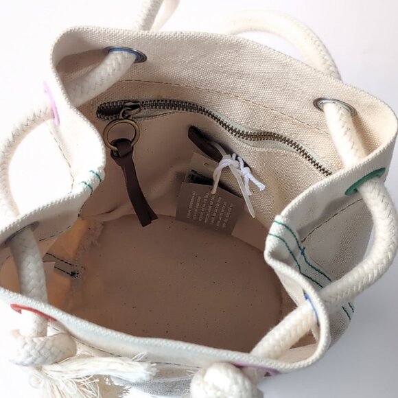 NEW MADEWELL Canvas Bag Small Natural w/ Multicolor Accent Bucket Pouch Bag - Picture 5 of 9